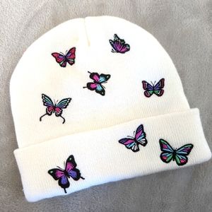 White A-Lab butterfly beanie